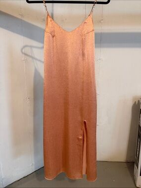 Satin Slip Midi Dress in Coral